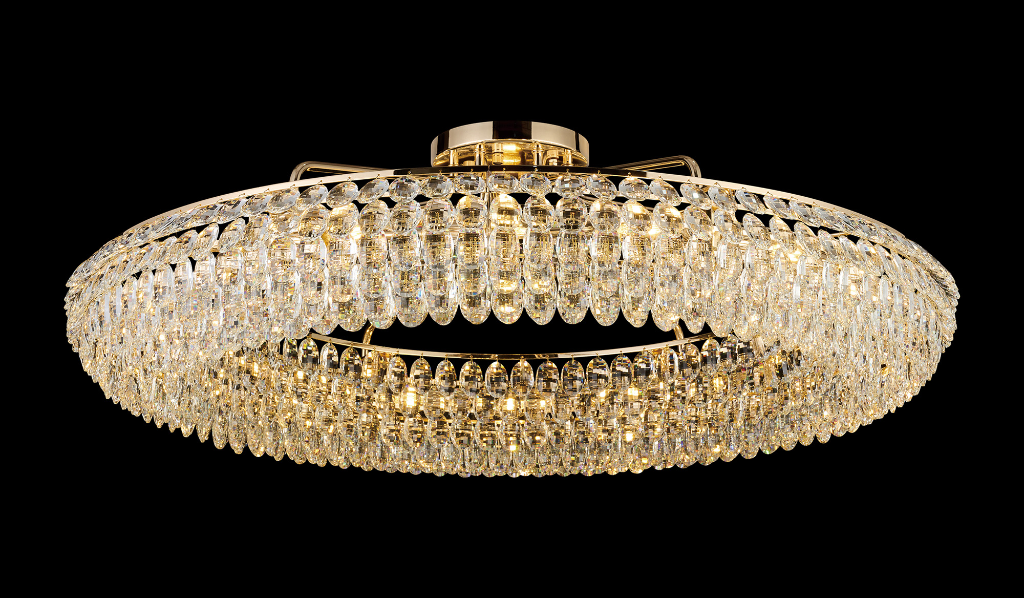 IL32934FG  Coniston 1.1m Semi Flush Ring Ceiling, 18 Light E14, French Gold/Crystal Item Weight: 31kg